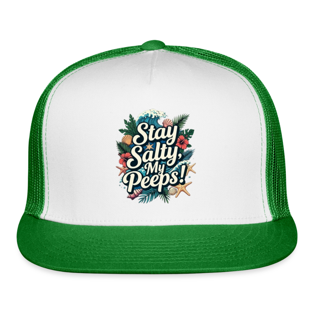 Stay Salty My Peeps Trucker Hat - white/kelly green