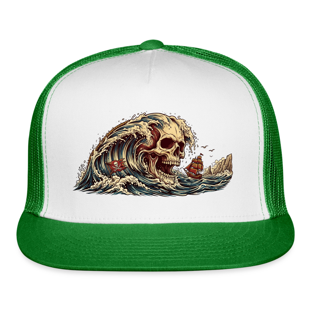 Pirate Wave Trucker Hat - white/kelly green