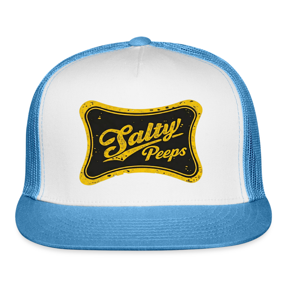 Salty Peeps Gold & Black Trucker Hat - white/blue