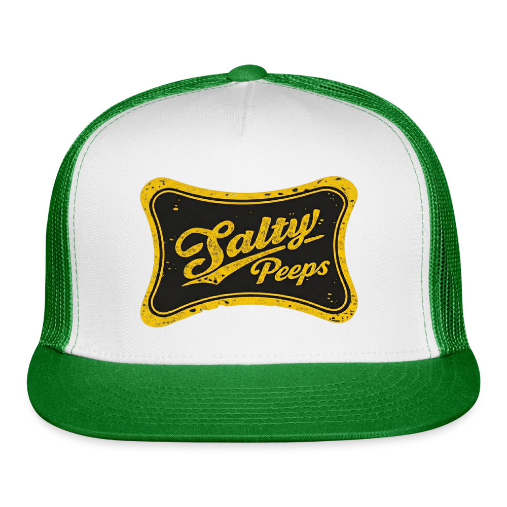 Salty Peeps Gold & Black Trucker Hat - white/kelly green
