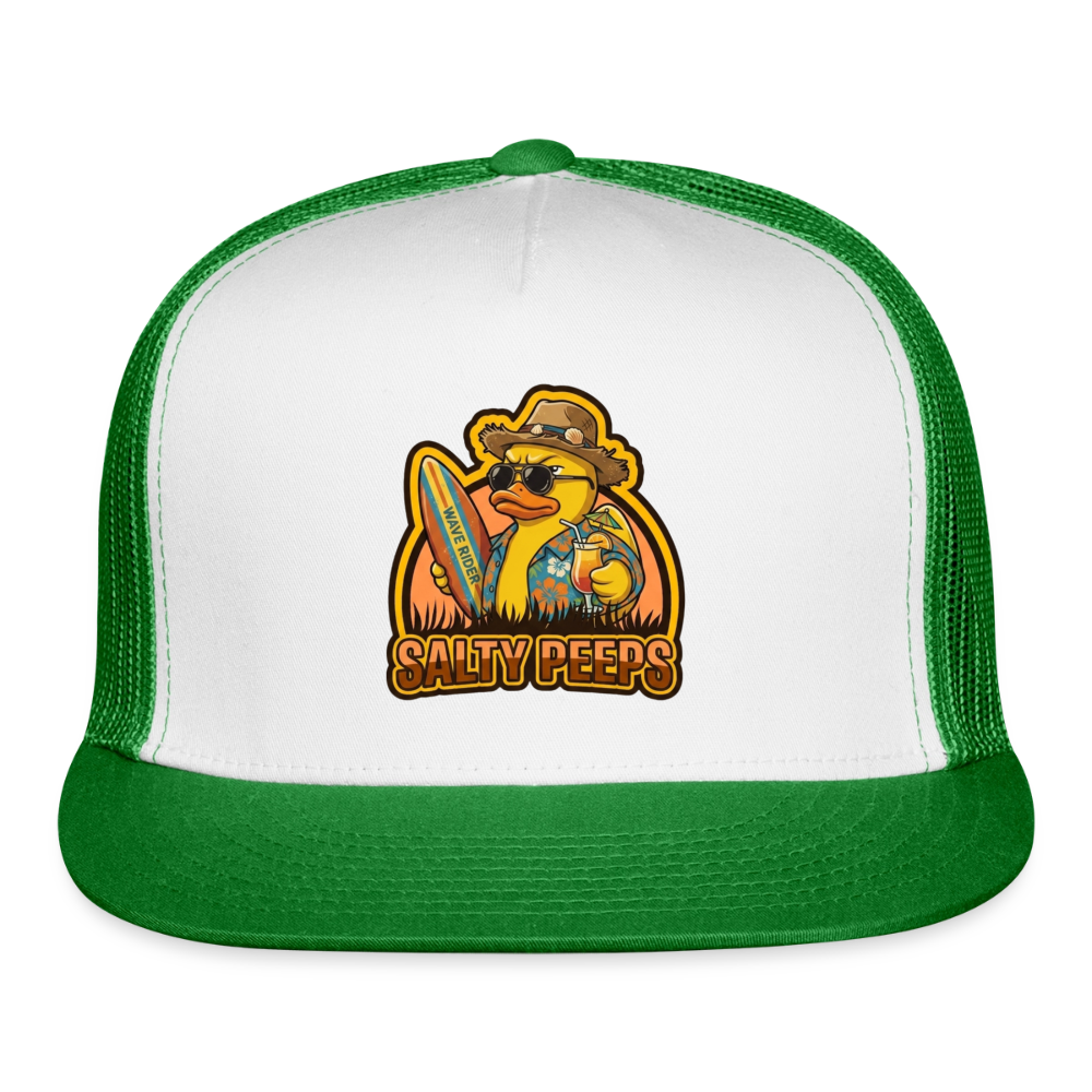Salty Peeps Gold Badge Trucker Hat - white/kelly green